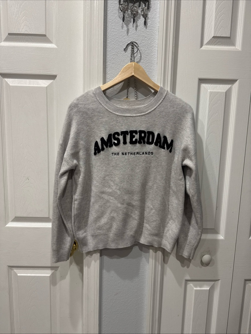 Primark Light Gray Crewneck Sweatshirt with Blue Label